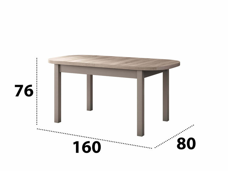 Set masa extensibila 160x200cm cu 4 scaune tapitate, mb-12 venus1 si s-37 boss7 s6, sonoma, lemn masiv de fag, stofa