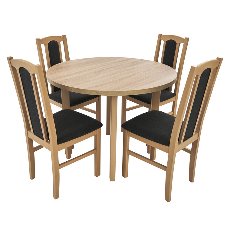 Set masa fixa 100 cm cu 4 scaune tapitate, mb-12 poli2 si s-37 boss7 s11, sonoma, lemn masiv, stofa