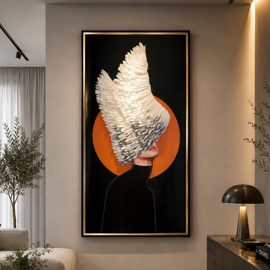 Tablou Decorativ Aripi de Lumina, 80 x 160 cm, Sticla si MDF-1