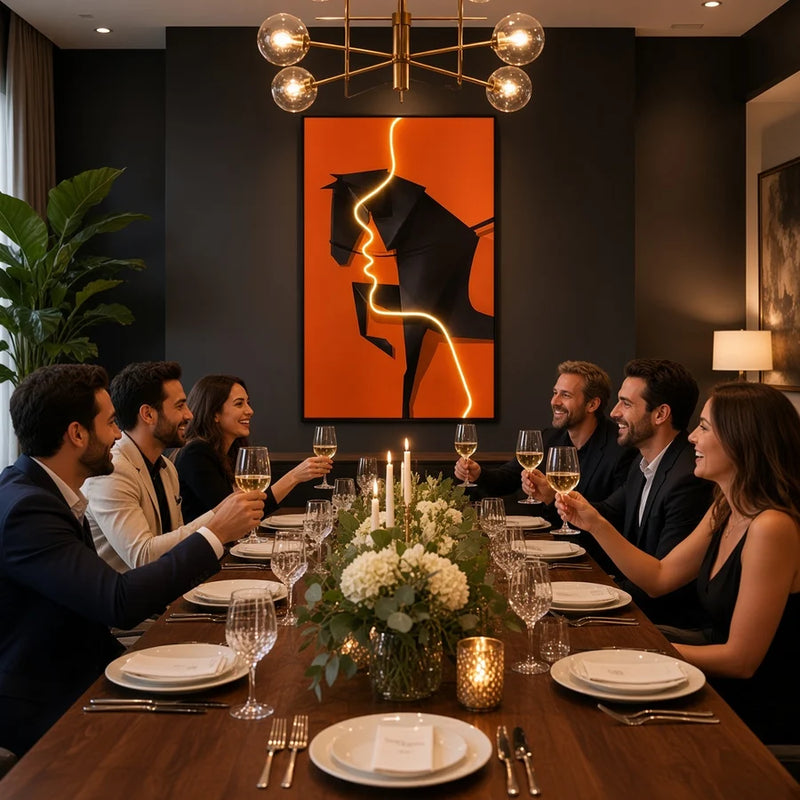 Tablou Decorativ cu Iluminare LED Calul de Foc, 60 x 80 cm, 24W, Lumina Neutra, Aliaj de Aluminiu si MDF-4