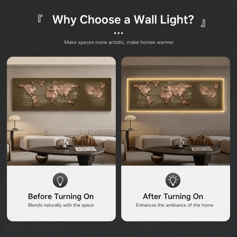Tablou Decorativ cu iluminare LED Harta a Lumii, 120 x 60 cm, 24W, Lumina Neutra, Aliaj de Aluminiu si MDF-2