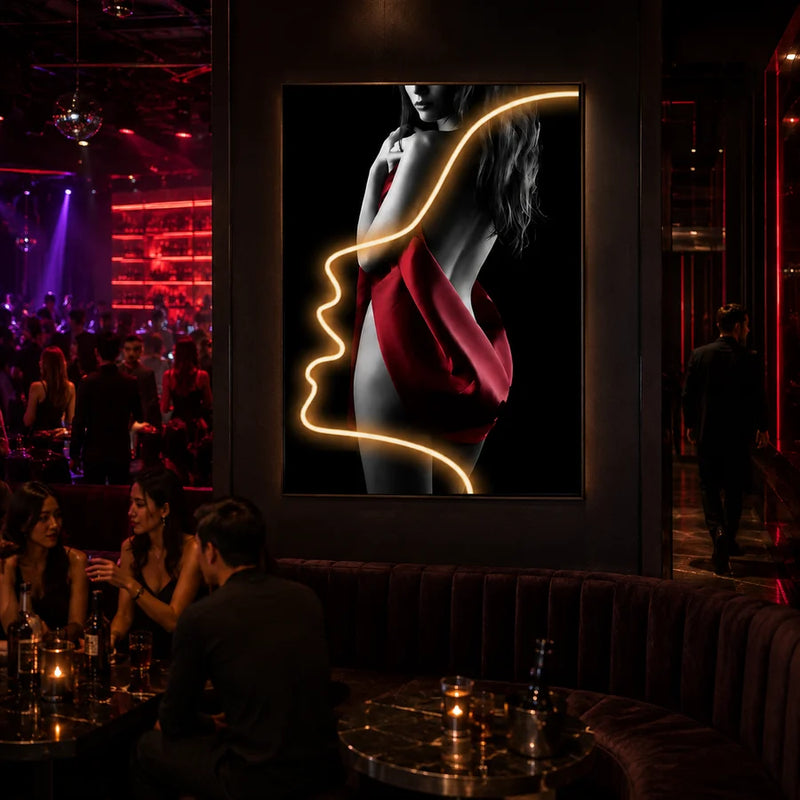 Tablou Decorativ cu Iluminare LED Silueta in Rosu, 60 x 80 cm, 24W, Lumina Neutra, Aliaj de Aluminiu si MDF-7