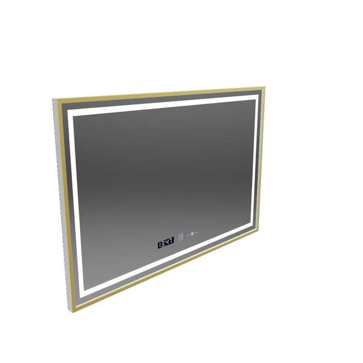 Oglinda LED Rectangulara, 100x65cm, Verite Royale Gold Motion Glow Marcello, Sistem Dezaburire, Ceas & Termometru, Dimabila
