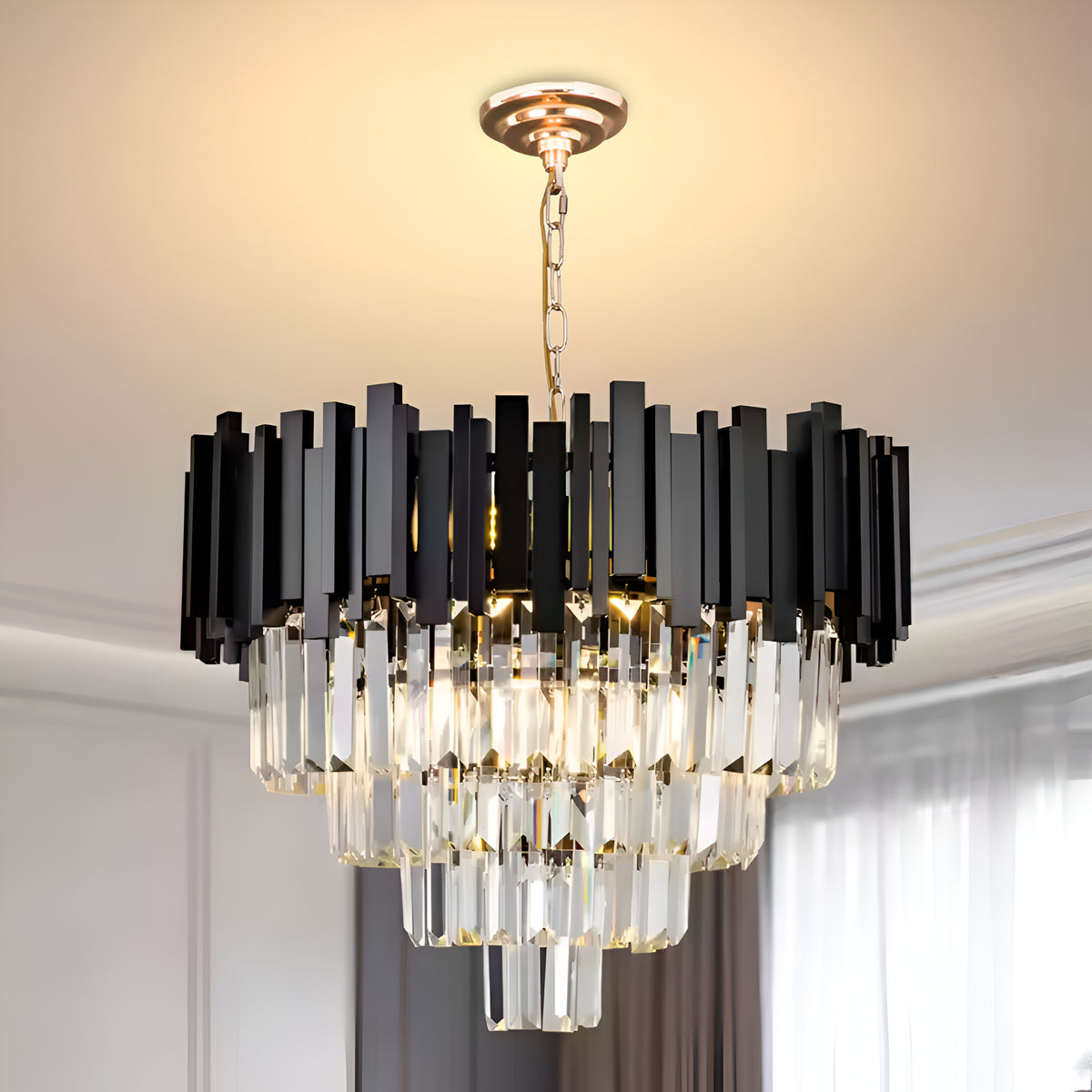 Candelabru Cristal BLOIS Eleganza 8xE14, Diametru 49cm, Negru, Inaltime Reglabila
