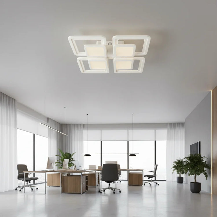 Lustra LED cu telecomanda SUSAN 96W, 4 Patrate, lumina Rece/Calda/Neutra, Dimabila, Alb