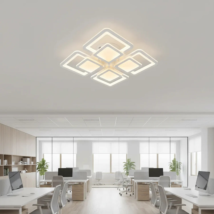 Lustra LED cu telecomanda SUSAN 96W, 4 Patrate, lumina Rece/Calda/Neutra, Dimabila, Alb