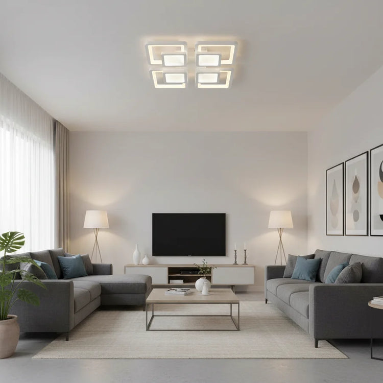 Lustra LED cu telecomanda SUSAN 96W, 4 Patrate, lumina Rece/Calda/Neutra, Dimabila, Alb