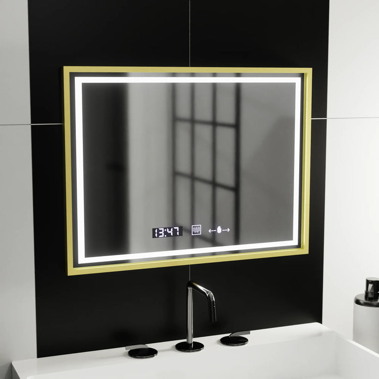 Oglinda LED Rectangulara, 80x60cm, Verite Royale Gold MotionGlow Marcello, Sistem Dezaburire, Ceas & Termometru, Dimabila