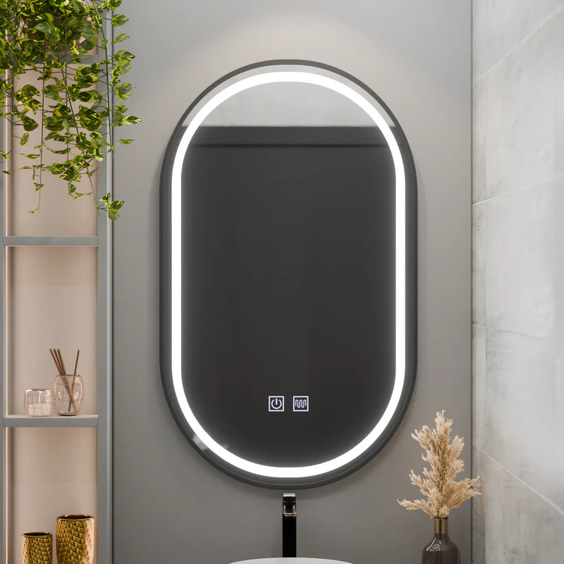 Oglinda LED Ovala 60x100cm VETRO Touch Sistem Dezaburire Dimabila, Rama Neagra-1