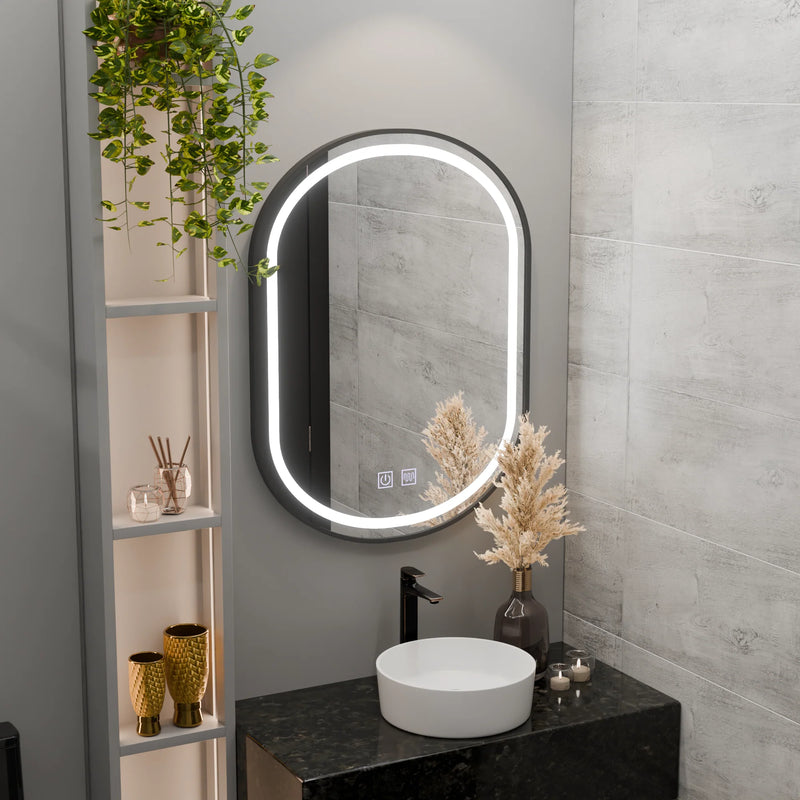 Oglinda LED Ovala 50x80cm VETRO Touch Sistem Dezaburire Dimabila, Rama Neagra-2