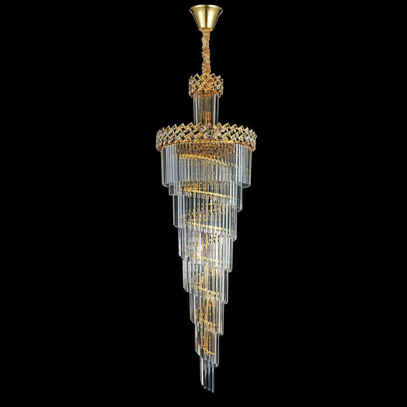 Candelabru Cristal CC800/700X2100GD, 33xE14, Diametru 70cm, Inaltime 210cm, Auriu Lucios, Inaltime Reglabila, Design Elegant-1
