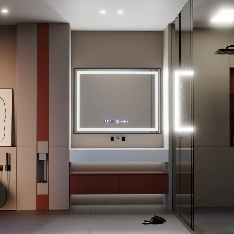 Oglinda LED Rectangulara, 80x60cm, Verite Majeste Noir Motion Glow Marcello, Sistem Dezaburire, Ceas & Termometru, Dimabila-1