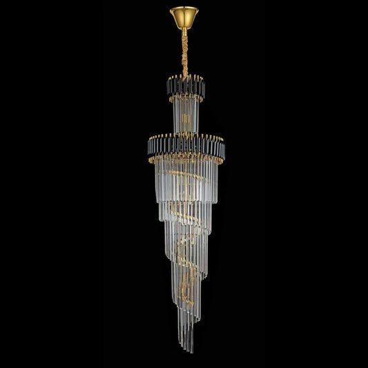 Candelabru Cristal CC900/700X2200, 34xE14, Diametru 70cm, Inaltime 220cm, Auriu Lucios si Negru, Inaltime Reglabila, Design Elegant