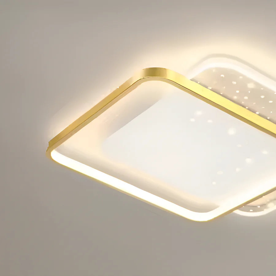 Lustra LED cu telecomanda GILDRA 48W, 2 Patrate, lumina Rece/Calda/Neutra, Dimabila, Auriu