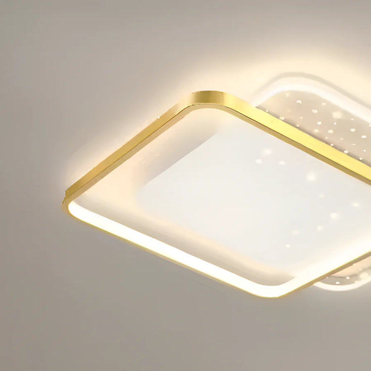 Lustra LED cu telecomanda GILDRA 48W, 2 Patrate, lumina Rece/Calda/Neutra, Dimabila, Auriu