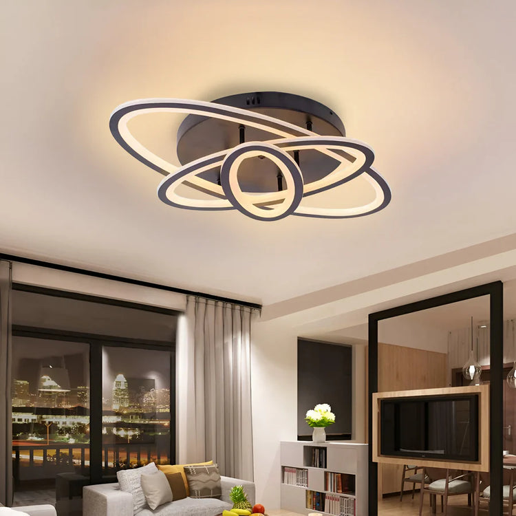 Lustra LED cu telecomanda TIANA 78W, 3 Elipse, lumina Rece/Calda/Neutra, Dimabila, Negru