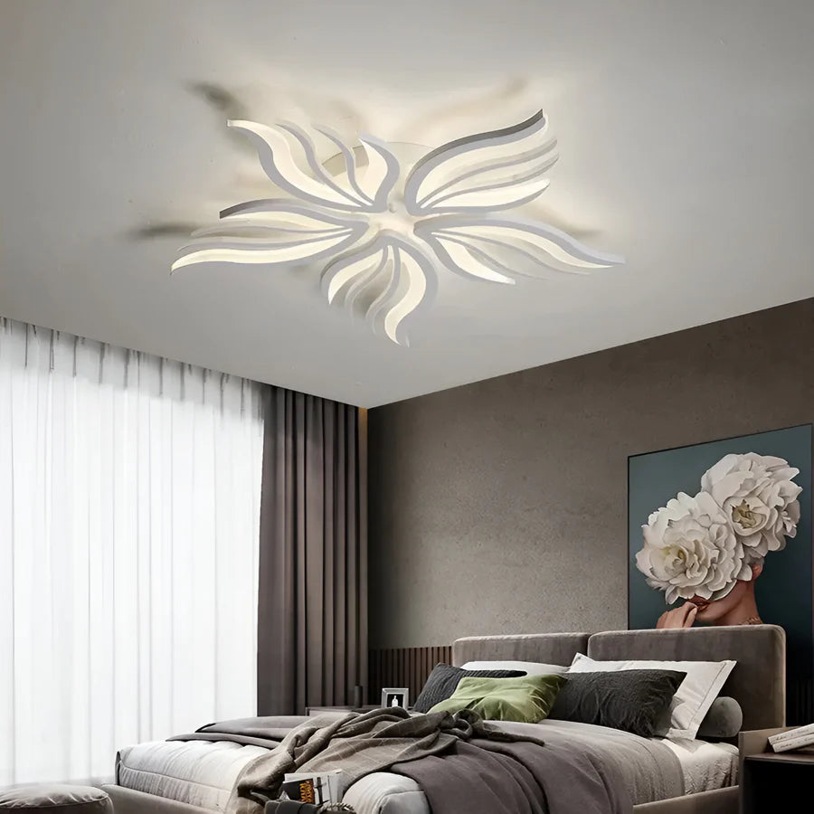 Lustra LED cu telecomanda SAKURA 62W, 5 Petale, lumina Rece/Calda/Neutra, Dimabila, Alb