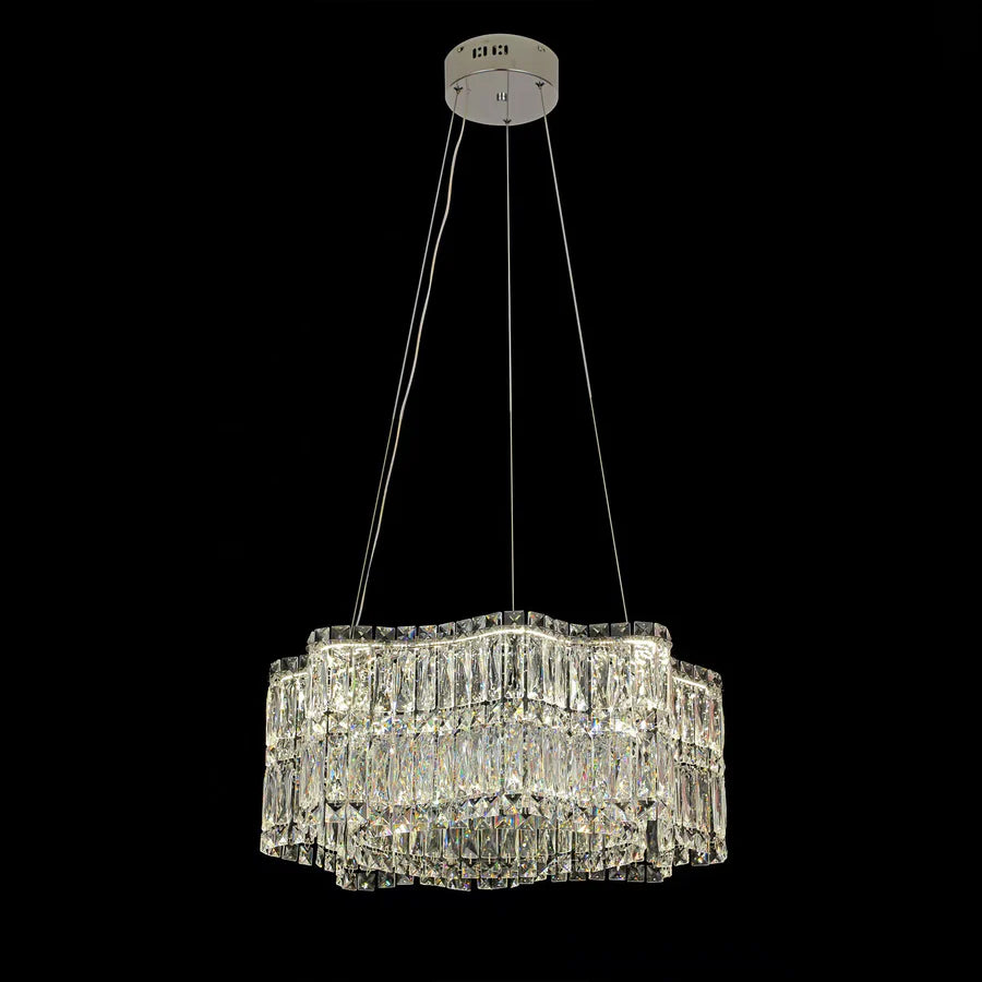 Candelabru Cristal LED cu Telecomanda WAVE Regalis, 52W, Lumina Calda/Rece/Neutra Inaltime Reglabila, Lumina Dimabila, Metal si Cristal