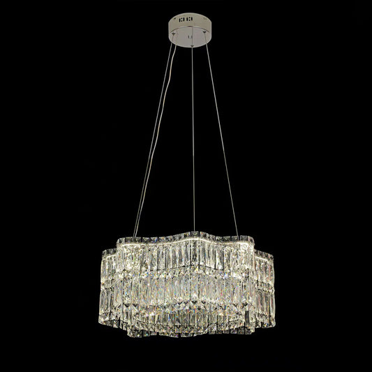 Candelabru Cristal LED cu Telecomanda WAVE Regalis, 52W, Lumina Calda/Rece/Neutra Inaltime Reglabila, Lumina Dimabila, Metal si Cristal