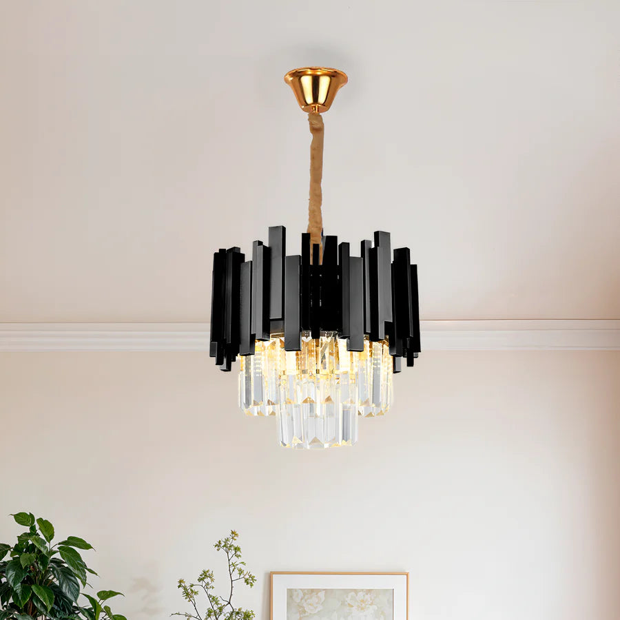 Candelabru Cristal BLOIS Petito 3xE14, Diametru 30cm, Negru, Inaltime Reglabila