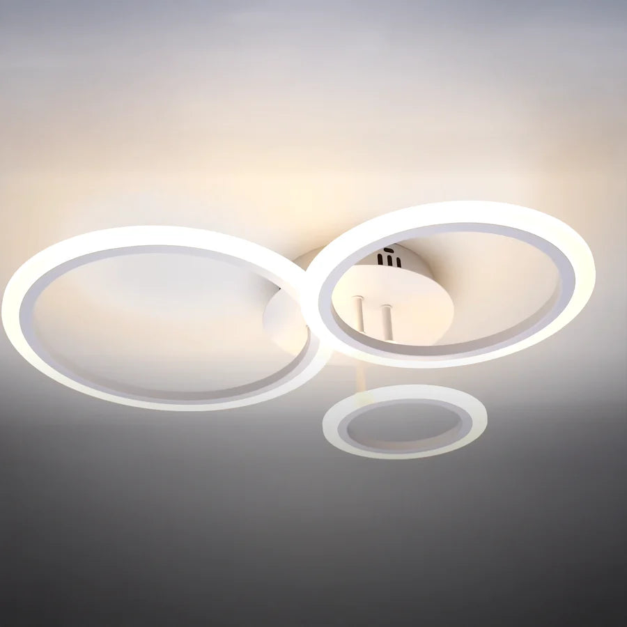 Lustra LED cu telecomanda BETTY 40W, 3 Cercuri, lumina Rece/Calda/Neutra, Dimabila, Alb, Metal si Acril