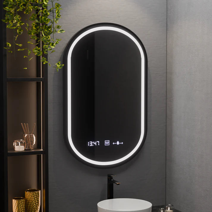 Oglinda LED Ovala, 50x80cm, Alessia MotionGlow Marcello, Sistem Dezaburire, Ceas & Termometru, Dimabila-1