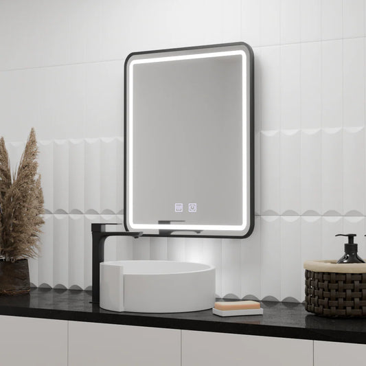 Oglinda LED Rectangulara, 60x80cm, EDGE Touch, Sistem Dezaburire, Rama Neagra