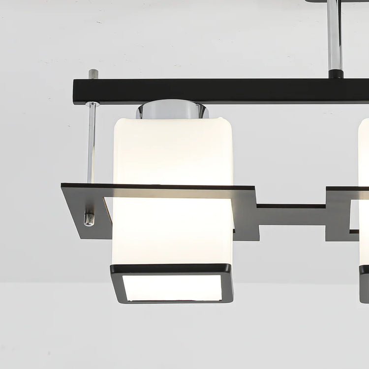 Lustra Clasica Aramis cu Lemn Abajur Patrat 3x E27 Alb Negru