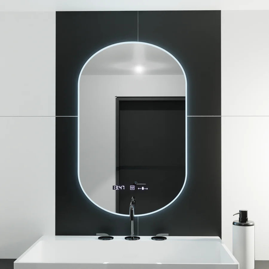 Oglinda LED Ovala, 50x80cm, Lucia Senzor Marcello, Sistem Dezaburire, Ceas & Termometru, Dimabila