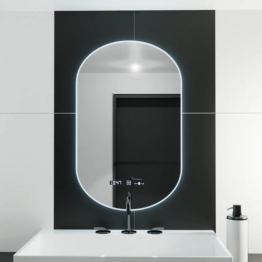 Oglinda LED Ovala, 50x80cm, Lucia Senzor Marcello, Sistem Dezaburire, Ceas & Termometru, Dimabila