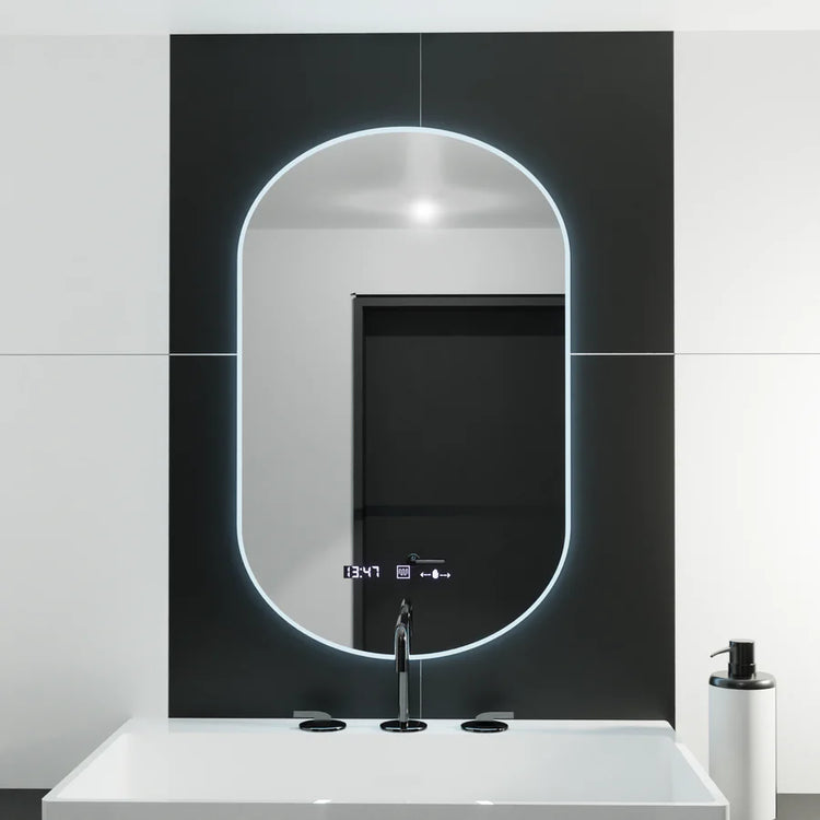 Oglinda LED Ovala, 50x80cm, Lucia Senzor Marcello, Sistem Dezaburire, Ceas & Termometru, Dimabila