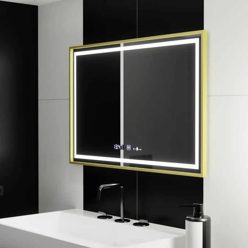 Oglinda LED Rectangulara, 100x65cm, Verite Royale Gold Motion Glow Marcello, Sistem Dezaburire, Ceas & Termometru, Dimabila-2