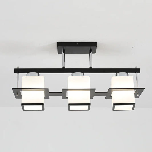 Lustra Clasica Aramis cu Lemn Abajur Patrat 3x E27 Alb Negru