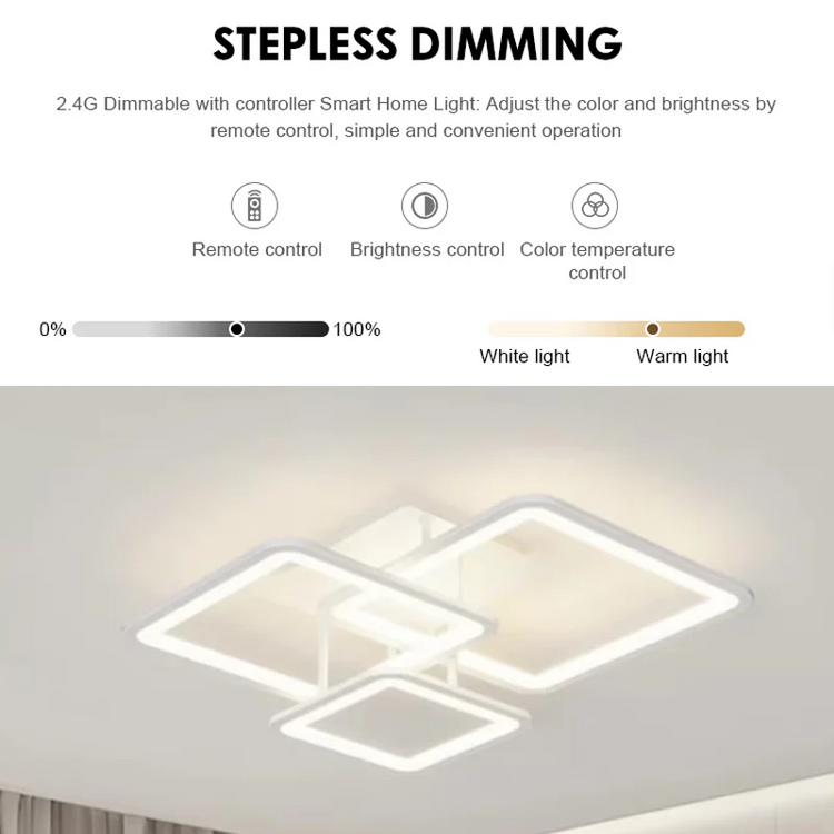 Lustra LED cu telecomanda ZOE, 60W, 3 Patrate, lumina Rece/Calda/Neutra, Dimabila, Alb