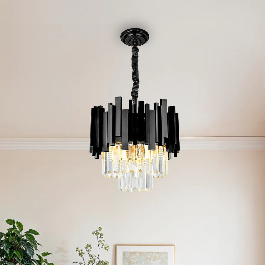 Candelabru Cristal BLOIS Petito 3xE14, Diametru 30cm, Negru, Inaltime Reglabila
