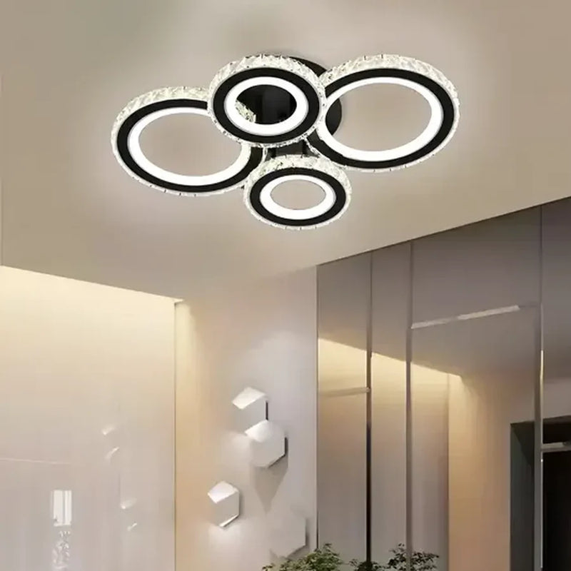Lustra LED cu telecomanda si cristal NOVA ROTONDA RGB 68W, 4 Cercuri, lumina Rece/Calda/Neutra, Dimabila, Negru-1