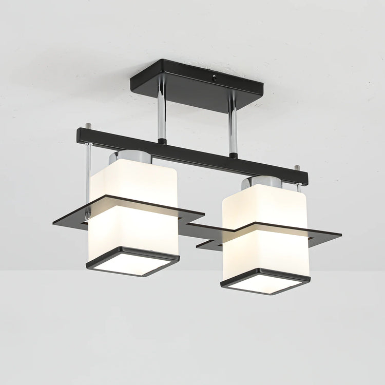 Lustra Clasica Aramis cu Lemn Abajur Patrat 2X E27 Alb Negru