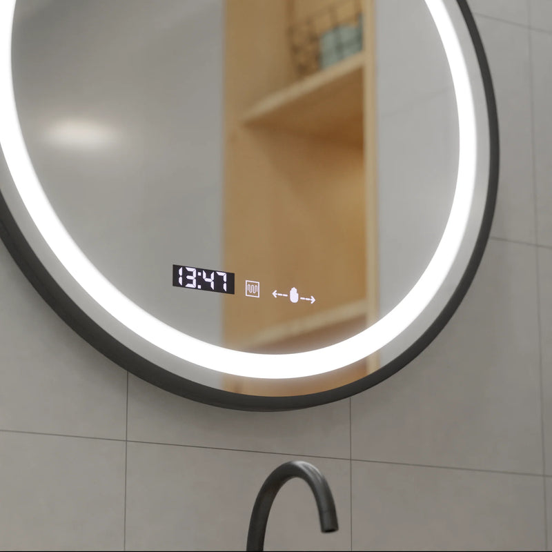 Oglinda LED Rotunda, 60cm, Celeste Majesté Noir MotionGlow Marcello, Sistem Dezaburire, Ceas & Termometru, Dimabila-2