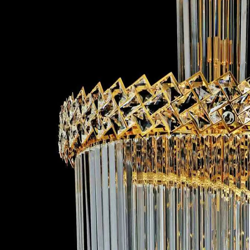 Candelabru Cristal CC800/700X2100GD, 33xE14, Diametru 70cm, Inaltime 210cm, Auriu Lucios, Inaltime Reglabila, Design Elegant-2