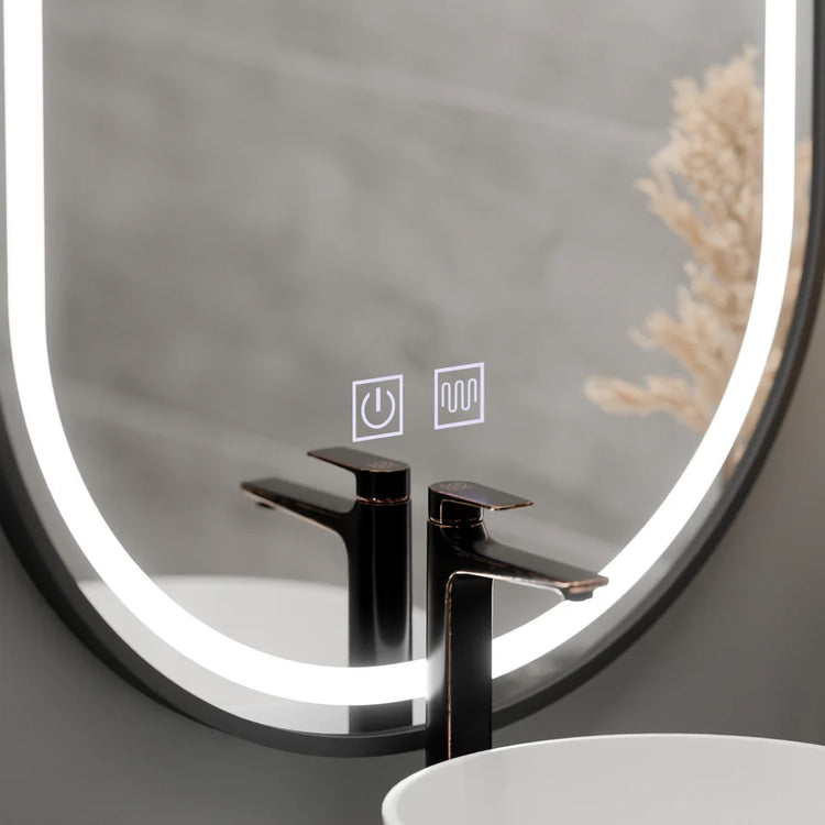 Oglinda LED Ovala 50x100cm VETRO Touch Sistem Dezaburire Dimabila, Rama Neagra