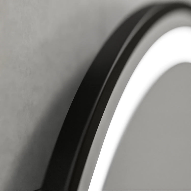 Oglinda LED Rotunda, 60cm, Celeste Majesté Noir MotionGlow Marcello, Sistem Dezaburire, Ceas & Termometru, Dimabila