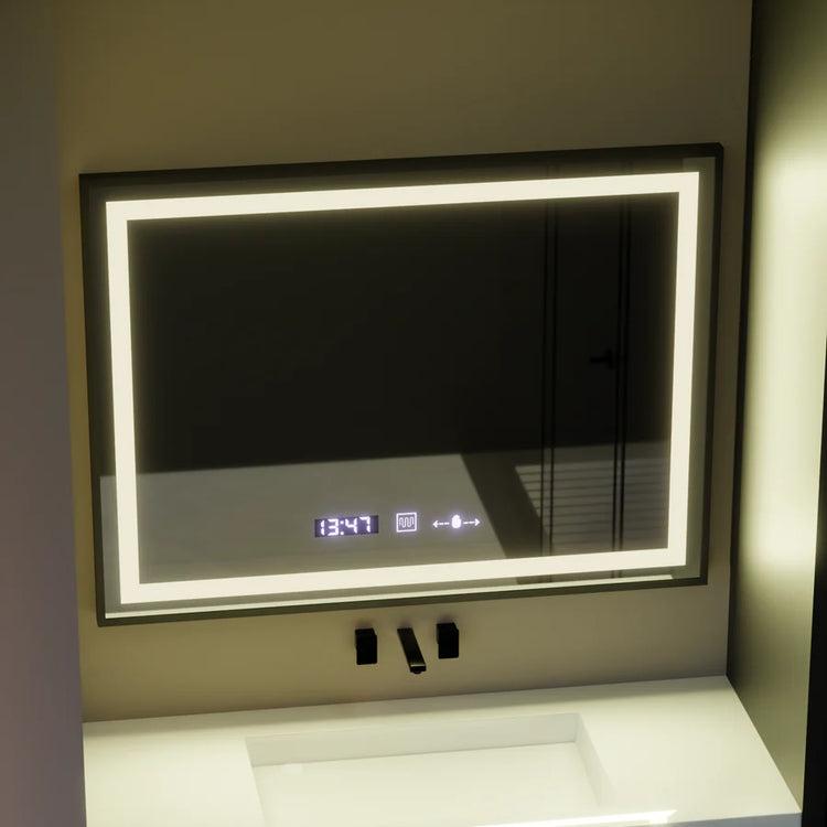 Oglinda LED Rectangulara, 80x60cm, Verite Majeste Noir Motion Glow Marcello, Sistem Dezaburire, Ceas & Termometru, Dimabila