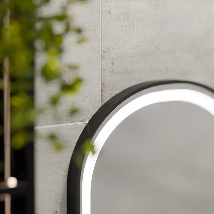 Oglinda LED Touch Helmut Sistem Dezaburire, Ceas si Temperatura 50x90 cm Rama Negru Brushed Marcello Funghi