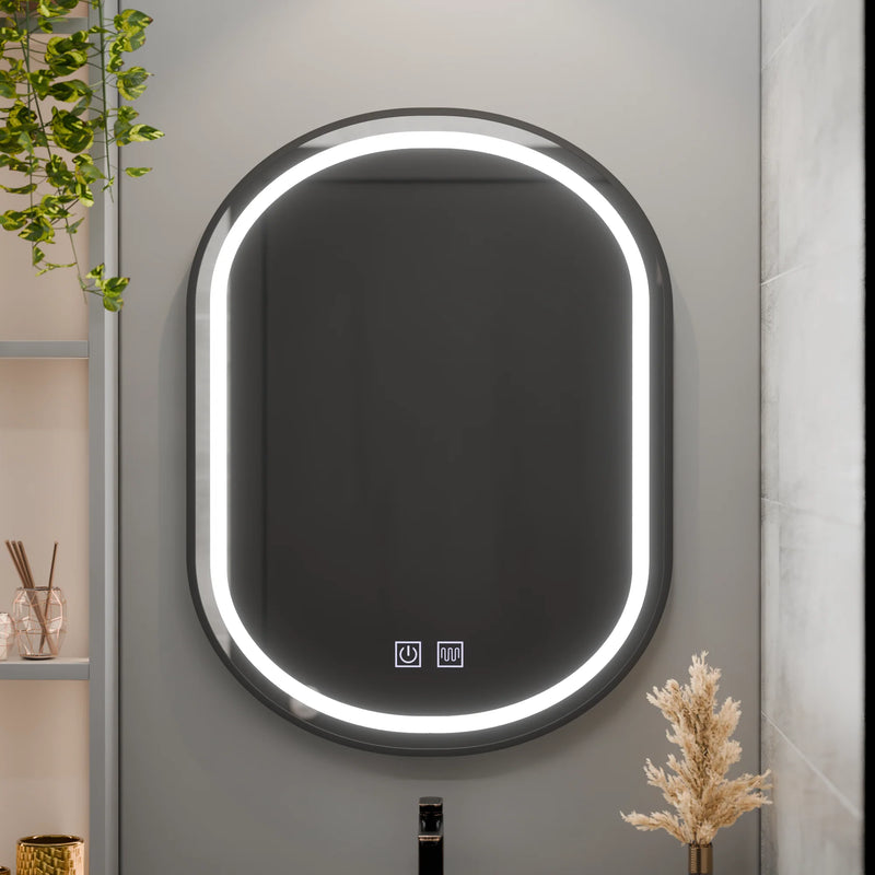 Oglinda LED Ovala 50x80cm VETRO Touch Sistem Dezaburire Dimabila, Rama Neagra-1
