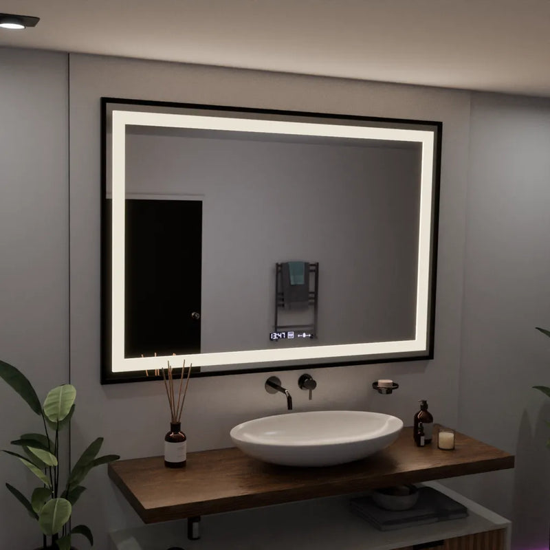 Oglinda LED Rectangulara, 100x65cm, Verite Majeste Noir Motion Glow Marcello, Sistem Dezaburire, Ceas & Termometru, Dimabila-2