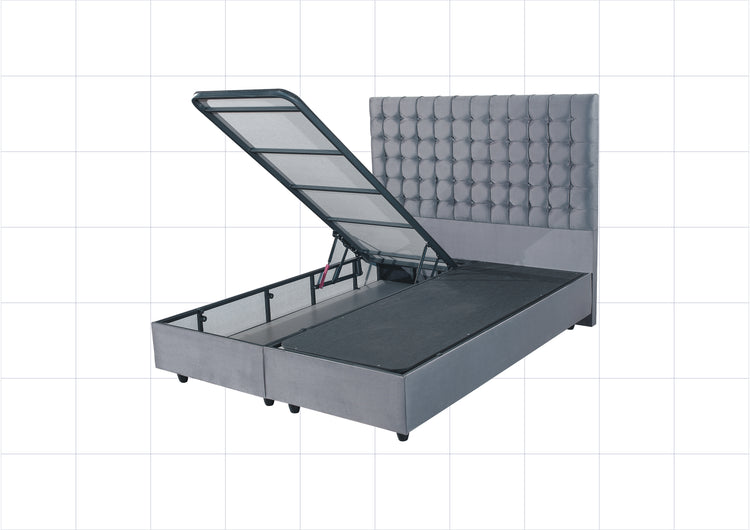 Pat Boom, 160x200 cm, gri, cu saltea si somiera metalica rabatabila