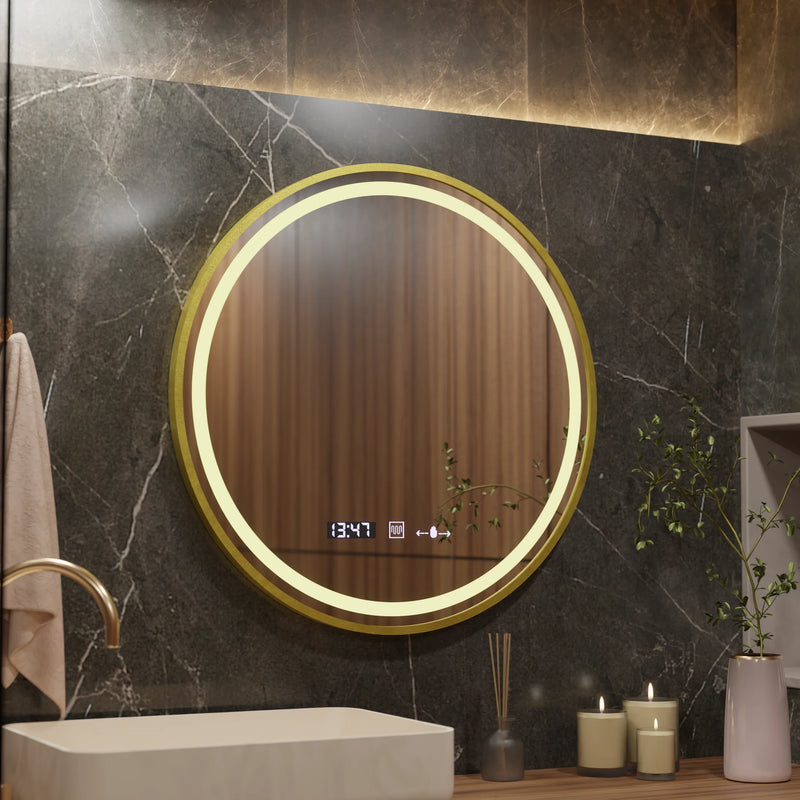 Oglinda LED Rotunda, 60cm, Celeste Royale Gold MotionGlow Marcello, Sistem Dezaburire, Ceas & Termometru, Dimabila-4