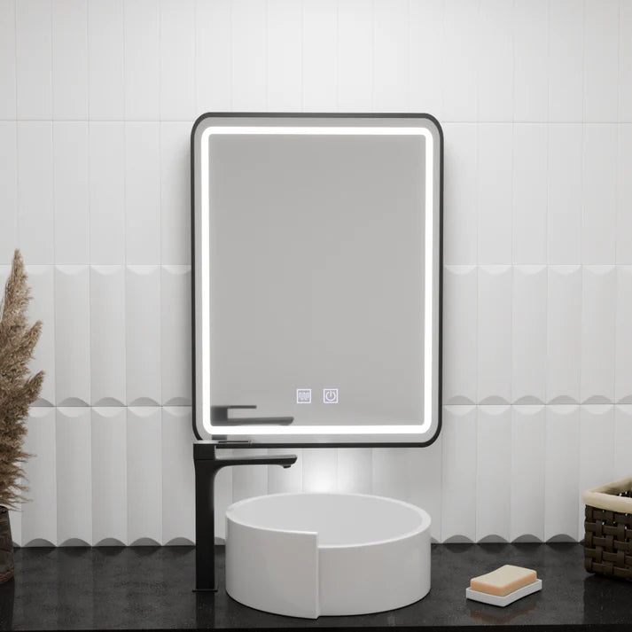 Oglinda LED Rectangulara, 60x80cm, EDGE Touch, Sistem Dezaburire, Rama Neagra