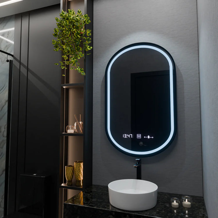 Oglinda LED Ovala, 50x80cm, Alessia MotionGlow Marcello, Sistem Dezaburire, Ceas & Termometru, Dimabila