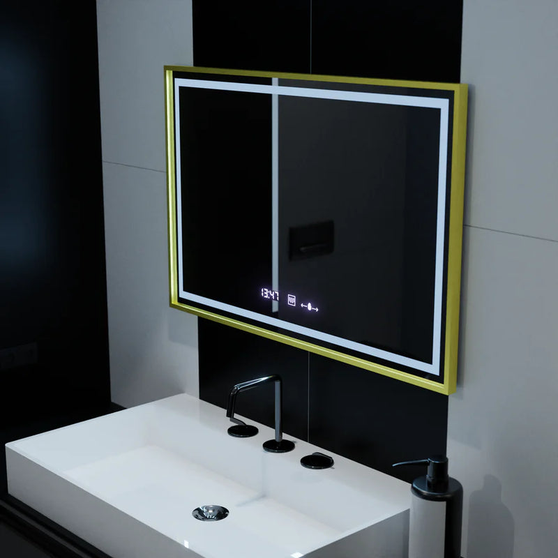 Oglinda LED Rectangulara, 120x80cm, Verite Royale Gold MotionGlow Marcello, Sistem Dezaburire, Ceas & Termometru, Dimabila-6